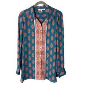 Rose & Olive Teal and Coral Button Down Shirt